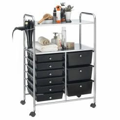 IDIMEX Badezimmerwagen MARITA Friseurwagen Mit 9 Schubladen, Schwarz