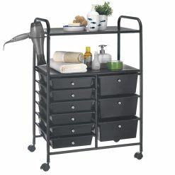 IDIMEX Badezimmerwagen MARITA Friseurwagen Mit 9 Schubladen, Schwarz