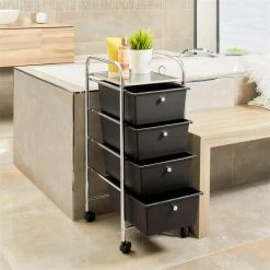 IDIMEX Rollcontainer GINA Mit 4 Schubladen In Chrom/schwarz -Günstiges Tische Geschäft 16067 A0 3N