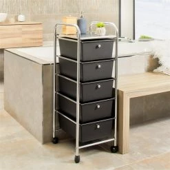 IDIMEX Rollcontainer GINA Mit 5 Schubladen In Chrom/schwarz -Günstiges Tische Geschäft 16068 A0 1N