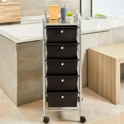 IDIMEX Rollcontainer GINA Mit 5 Schubladen In Chrom/schwarz -Günstiges Tische Geschäft 16068 A0 2N