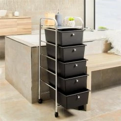 IDIMEX Rollcontainer GINA Mit 5 Schubladen In Chrom/schwarz -Günstiges Tische Geschäft 16068 A0 3N