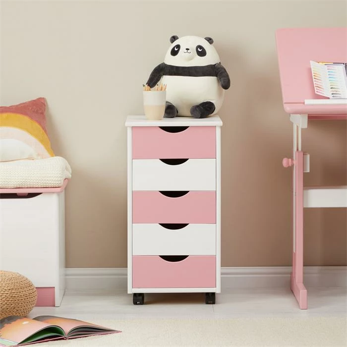 IDIMEX Rollcontainer LAGOS Mit 5 Schubladen In Weiß/rosa 2 IDIMEX Rollcontainer LAGOS Mit 5 Schubladen In Weiß/rosa – Bild 2