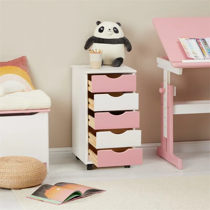 IDIMEX Rollcontainer LAGOS Mit 5 Schubladen In Weiß/rosa 4 IDIMEX Rollcontainer LAGOS Mit 5 Schubladen In Weiß/rosa – Bild 4