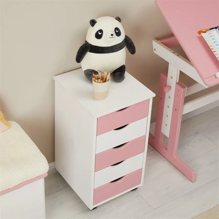 IDIMEX Rollcontainer LAGOS Mit 5 Schubladen In Weiß/rosa 3 IDIMEX Rollcontainer LAGOS Mit 5 Schubladen In Weiß/rosa – Bild 3