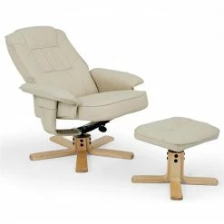 IDIMEX Relaxsessel CHARLY Mit Hocker Und Kunstleder In Beige -Günstiges Tische Geschäft 31102 2 N1