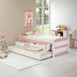 IDIMEX Bett Mit Stauraum JESSY 90x190 Cm, Mit Ausziehbett In Weiß/rosa -Günstiges Tische Geschäft 5057 AC0