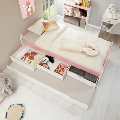 IDIMEX Bett Mit Stauraum JESSY 90x190 Cm, Mit Ausziehbett In Weiß/rosa -Günstiges Tische Geschäft 5057 AC3