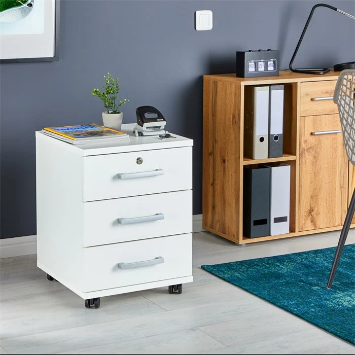 CARO-Möbel Rollcontainer VANCOUVER In Weiß Mit 3 Schubladen 2 CARO-Möbel Rollcontainer VANCOUVER In Weiß Mit 3 Schubladen – Bild 2