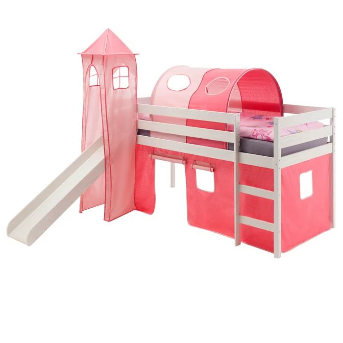 IDIMEX Hochbett Mit Rutsche BENNY, Vorhang Pink/rosa 1 IDIMEX Hochbett Mit Rutsche BENNY, Vorhang Pink/rosa