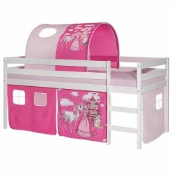Günstiges Tische Geschäft 25 IDIMEX Hochbett ERIK Weiß Mit Vorhang 1 Tunnel PRINZESSIN, Pink/rosa
