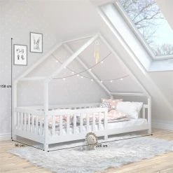 IDIMEX Hausbett CORA In 90 X 200 Cm Aus Massiver Kiefer Mit Rausfallschutz In Weiß -Günstiges Tische Geschäft 71351 AC2