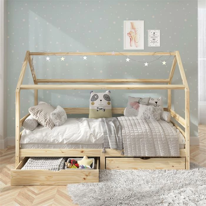 IDIMEX Hausbett CLIA In 90 X 200 Cm Aus Massiver Kiefer Mit 2 Schubalden In Natur 2 IDIMEX Hausbett CLIA In 90 X 200 Cm Aus Massiver Kiefer Mit 2 Schubalden In Natur – Bild 2