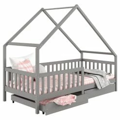 IDIMEX Hausbett ALVA In 90 X 200 Cm Aus Massiver Kiefer Mit Schubladen In Grau