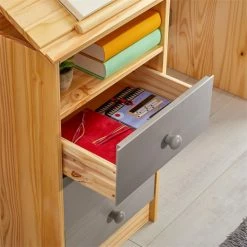 IDIMEX Kinderschreibtisch KEVIN Neigungsverstellbar Natur/grau -Günstiges Tische Geschäft 7254 AC6