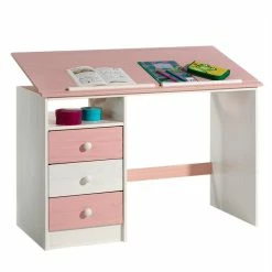IDIMEX Kinderschreibtisch KEVIN Neigungsverstellbar Weiß/rosa