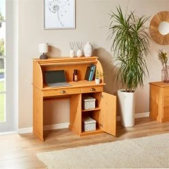 IDIMEX Sekretär TOM Mit 2 Schubladen, Rollladen Und 1 Tür Aus Massiver Kiefer Gebeizt -Günstiges Tische Geschäft 7276 AC2