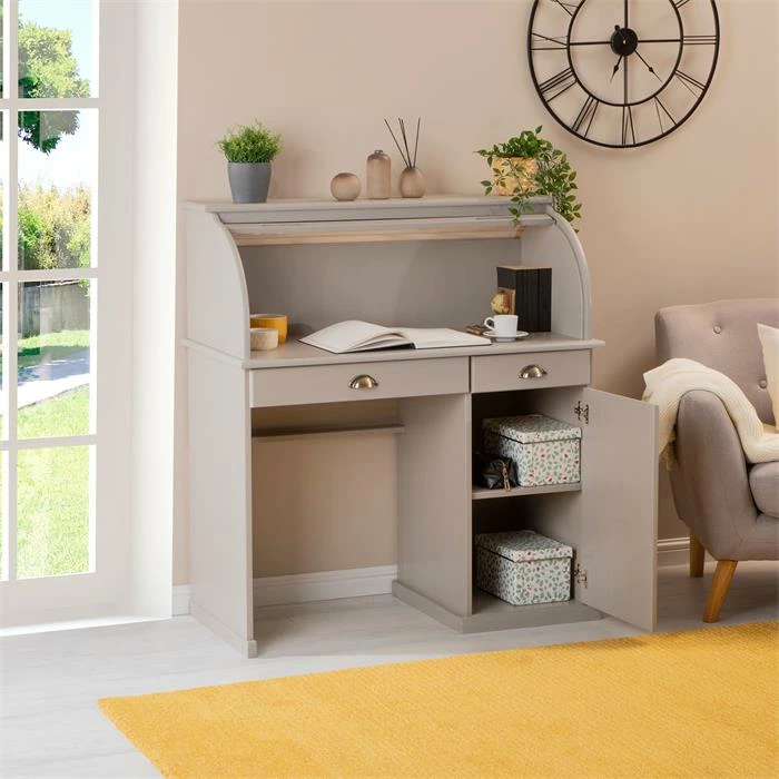 IDIMEX Sekretär TOM Mit 2 Schubladen, Rollladen Und 1 Tür Aus Massiver Kiefer In Grau 3 IDIMEX Sekretär TOM Mit 2 Schubladen, Rollladen Und 1 Tür Aus Massiver Kiefer In Grau – Bild 3