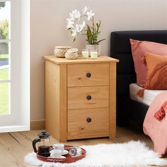 CARO-Möbel Nachttisch CANCUN Aus Kiefer Mit 3 Schubladen 2 CARO-Möbel Nachttisch CANCUN Aus Kiefer Mit 3 Schubladen – Bild 2