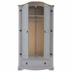 CARO-Möbel Kleiderschrank RAMON Im Mexiko Stil, Kiefer Massiv, Grau/natur -Günstiges Tische Geschäft 93083 3 N