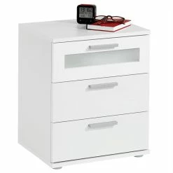 CARO-Möbel Nachttisch MARY Weiß Mit Glaseinsatz