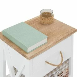 CARO-Möbel Nachttisch PERUGIA Mit 1 Schublade Und 2 Körben, Weiß -Günstiges Tische Geschäft 94099 2 N