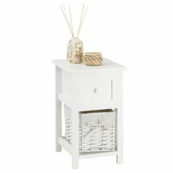 CARO-Möbel Nachttisch MESSINA Mit 1 Schublade Und Korb, In Weiß