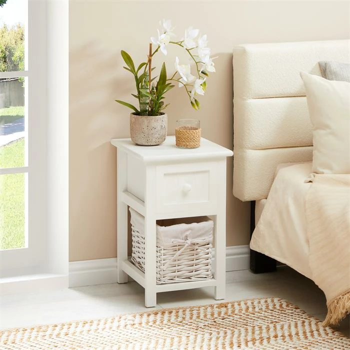 CARO-Möbel Nachttisch MESSINA Mit 1 Schublade Und Korb, In Weiß 2 CARO-Möbel Nachttisch MESSINA Mit 1 Schublade Und Korb, In Weiß – Bild 2