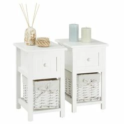 CARO-Möbel Nachttisch MESSINA Im 2er Set, Mit 1 Schublade Und Korb, In Weiß
