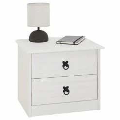 CARO-Möbel Nachttisch RESIDENCIA Kiefer Massiv Weiß, Mit 2 Schubladen