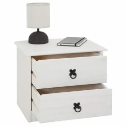 CARO-Möbel Nachttisch RESIDENCIA Kiefer Massiv Weiß, Mit 2 Schubladen -Günstiges Tische Geschäft 94539 2