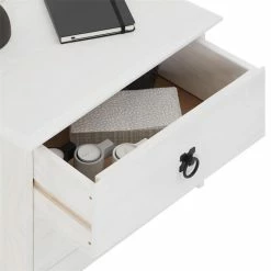 CARO-Möbel Nachttisch RESIDENCIA Kiefer Massiv Weiß, Mit 2 Schubladen -Günstiges Tische Geschäft 94539 3