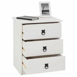 CARO-Möbel Nachttisch RESIDENCIA, Kiefer Massiv Weiß, Mit 3 Schubladen -Günstiges Tische Geschäft 94541 2