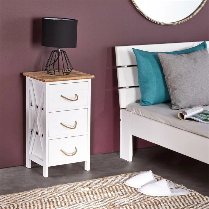 CARO-Möbel Nachttisch PERUGIA Mit 3 Schubladen In Weiß 2 CARO-Möbel Nachttisch PERUGIA Mit 3 Schubladen In Weiß – Bild 2