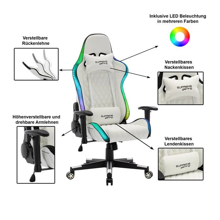 CARO-Möbel Gamingstuhl LEGEND In Weiß, Mit LED Beleuchtung 2 CARO-Möbel Gamingstuhl LEGEND In Weiß, Mit LED Beleuchtung – Bild 2