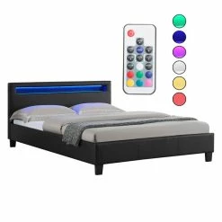 CARO-Möbel Polsterbett JERRY 140x200 Cm, LED Beleuchtung, Kunstleder Schwarz -Günstiges Tische Geschäft 94933 00