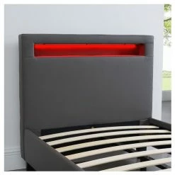 CARO-Möbel Polsterbett MANDALAY 90x200 Cm, LED Beleuchtung, Kunstleder Grau -Günstiges Tische Geschäft 94954 6