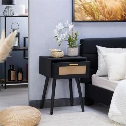 CARO-Möbel Nachttisch KIRAN Mit 1 Schublade, Holz In Schwarz -Günstiges Tische Geschäft 95329 AC2