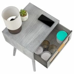 CARO-Möbel Nachttisch KIRAN Mit 1 Schublade, Holz In Grau -Günstiges Tische Geschäft 95330 4