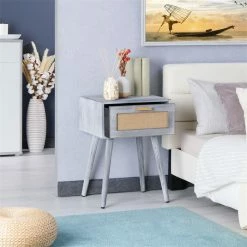 CARO-Möbel Nachttisch KIRAN Mit 1 Schublade, Holz In Grau -Günstiges Tische Geschäft 95330 AC2