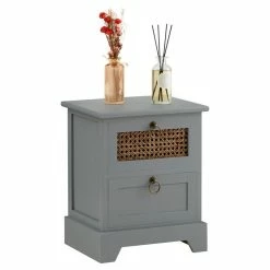 CARO-Möbel Nachttisch PADMA Mit 2 Schubladen Und Wiener Geflecht, Grau