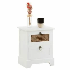 CARO-Möbel Nachttisch PADMA Mit 2 Schubladen Und Wiener Geflecht, Weiß