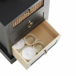 CARO-Möbel Nachttisch RAJA Mit 3 Schubladen Und Wiener Geflecht, Schwarz -Günstiges Tische Geschäft 95339 4