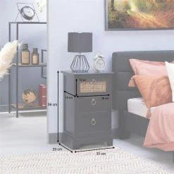 CARO-Möbel Nachttisch RAJA Mit 3 Schubladen Und Wiener Geflecht, Schwarz -Günstiges Tische Geschäft 95339 AC9