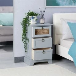 CARO-Möbel Nachttisch RAJA Mit 3 Schubladen Und Wiener Geflecht, Grau -Günstiges Tische Geschäft 95340 AC2