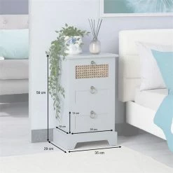 CARO-Möbel Nachttisch RAJA Mit 3 Schubladen Und Wiener Geflecht, Grau -Günstiges Tische Geschäft 95340 AC8