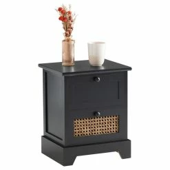 CARO-Möbel Nachttisch RANI Mit 2 Schubladen Und Wiener Geflecht, Schwarz