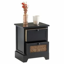 CARO-Möbel Nachttisch RANI Mit 2 Schubladen Und Wiener Geflecht, Schwarz -Günstiges Tische Geschäft 95345 2