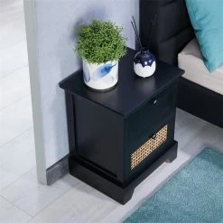 CARO-Möbel Nachttisch RANI Mit 2 Schubladen Und Wiener Geflecht, Schwarz -Günstiges Tische Geschäft 95345 AC3