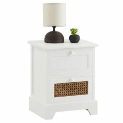 CARO-Möbel Nachttisch RANI Mit 2 Schubladen Und Wiener Geflecht, Weiß